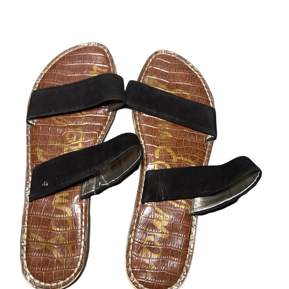 Sam Edelman Gala Slide Mule Black Suede Open Toe Two Strap Flat Slip On Sandals - Picture 2 of 9
